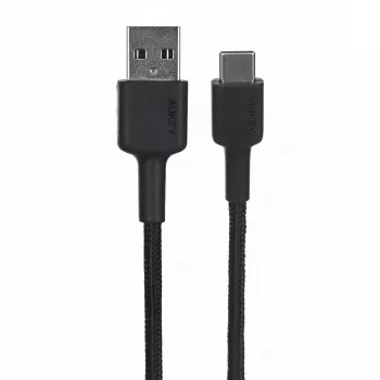 AUKEY CB-CD30 USB-A–USB-C vads 0,9 m, neilona pinums, 60W PD, 3A, melns