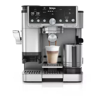 Kafijas automāts Ninja ES701EU — daļēji automātisks, iebūvēta dzirnaviņa, 2 L ūdens tvertne, 1650 W, 25 malšanas pakāpes, piena tvertne, 14 bar sūknis