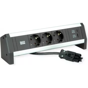 BACHMANN Desk1 3x Zemējuma Kontaktdakša, USB Lādētājs, GST18 0,2m