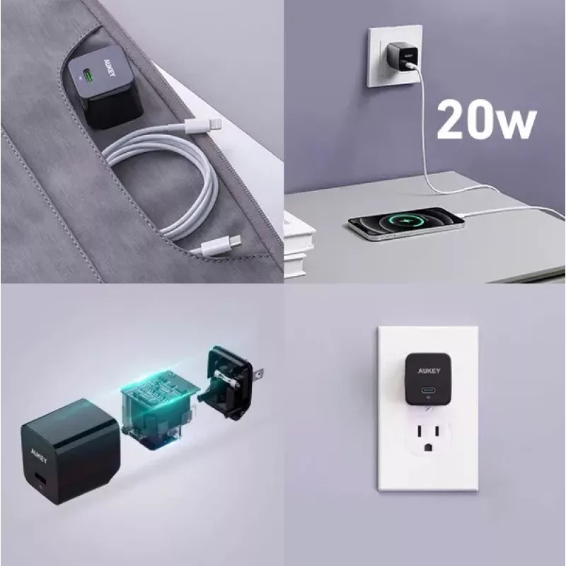 Mini sienas lādētājs AUKEY PA-Y20S Balts 1xUSB-C 20W PD Power Delivery