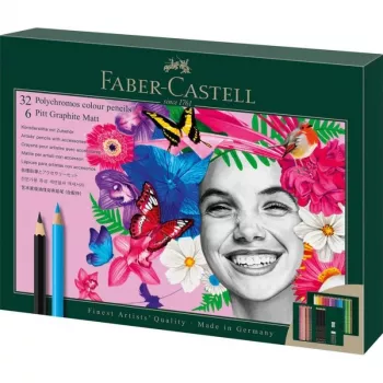 Eļļas bāzes zīmuļu komplekts Faber-Castell Polychromos & Pitt Graphite Matt 38 gab., daudzkrāsains