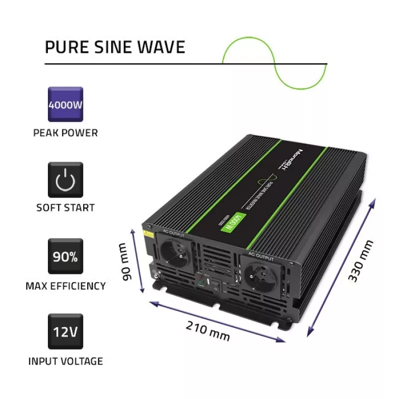 Qoltec Monolith automobiļa invertors 4000 W Melns