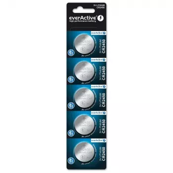 Litija monētu/plakanā baterija everActive CR2450, 3 V, 5 mm augstums — iepakojumā 5 gab.
