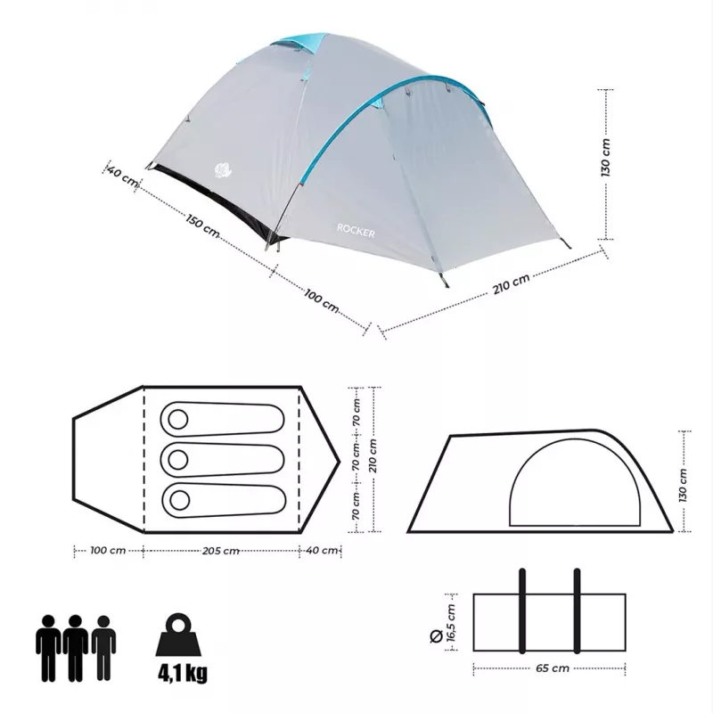 NILS CAMP ROCKER NC6013 3-vietīga kempinga telts