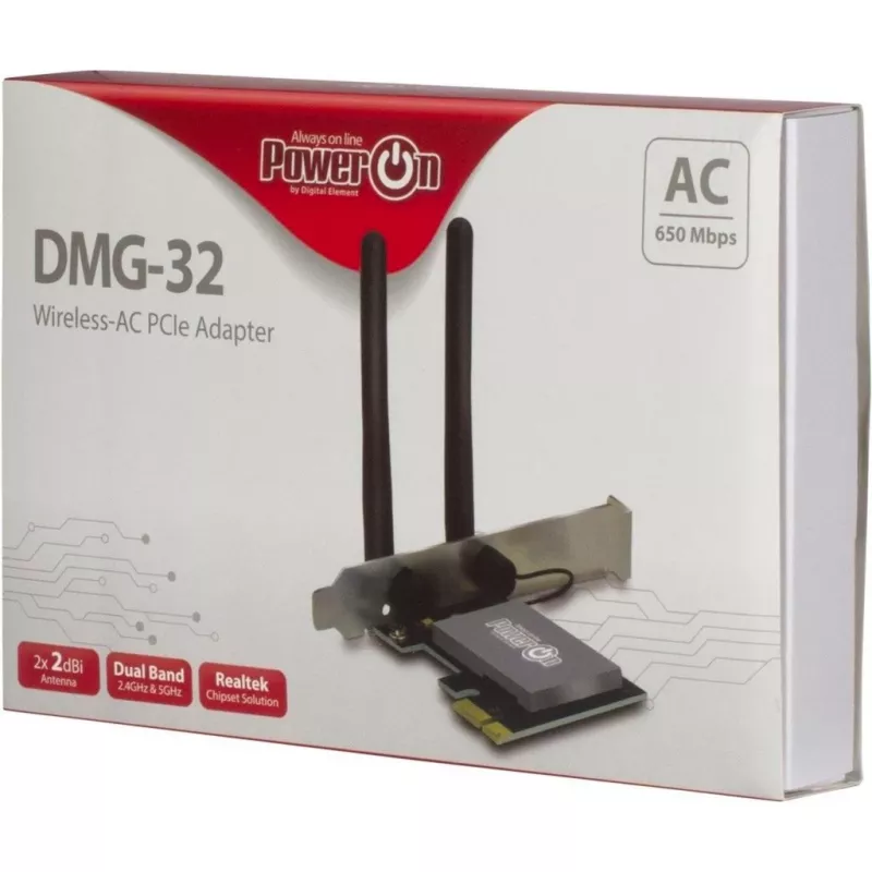Inter-Tech DMG-32 - Iekšējā - Bezvadu - PCI Express - Wi-Fi - 650 Mbit/s - Melns - Sudrabs (88888148)
