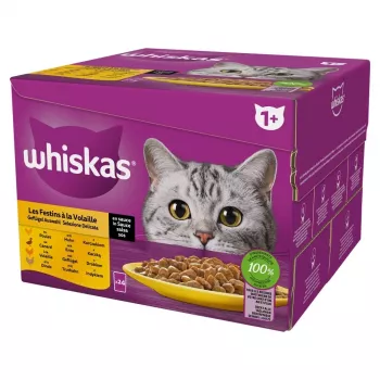 Slapjā barība kaķiem Whiskas Poultry Feast 24×85 g — pieaugušiem kaķiem, mājputnu gaļa (tītars), 24 maisiņi