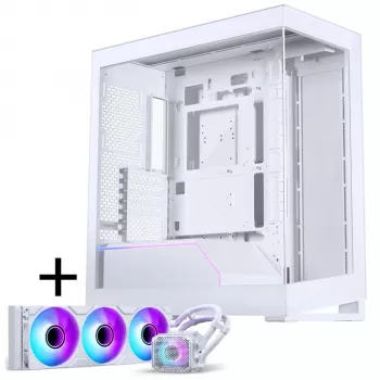 PHANTEKS NV-Serie NV5 MK2 ATX korpuss, rūdīts stikls, DRGB - matēti balts + Glacier One 360M25 Gen2 DRGB šķidruma dzesēšana - 360mm