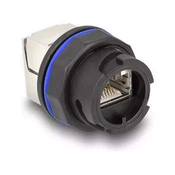 Delock 67047 RJ45 Cat.6A panel mount jack ar LSA termināciju, melns