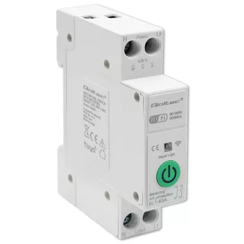 DIN-sliedes WiFi relejs QOLTEC 50881 — komutācijas relejs 63A elektroinstalācijām