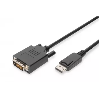 Digitus DisplayPort kabelis – DisplayPort (vīriņš) uz DVI-D (vīriņš) – 5,0 m (DisplayPort 1.2) – Lieta forma, spārnskrūves – Melns (AK-340301-050-S)