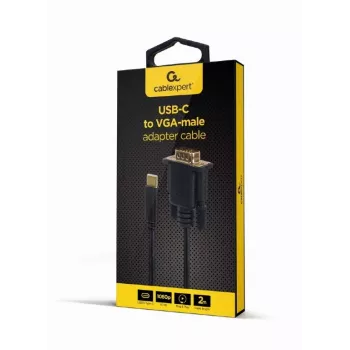 USB grafiskais adapteris Gembird A-CM-VGAM-01, USB-C uz VGA, 1920x1080, 0.15 m kabelis, melns