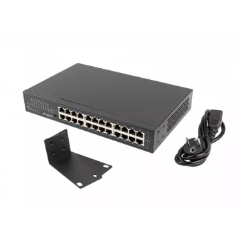 Nepārvaldāms slēdzis LANBERG RSGE-24 — 24× Gigabit Ethernet 1U, statīvs, melns