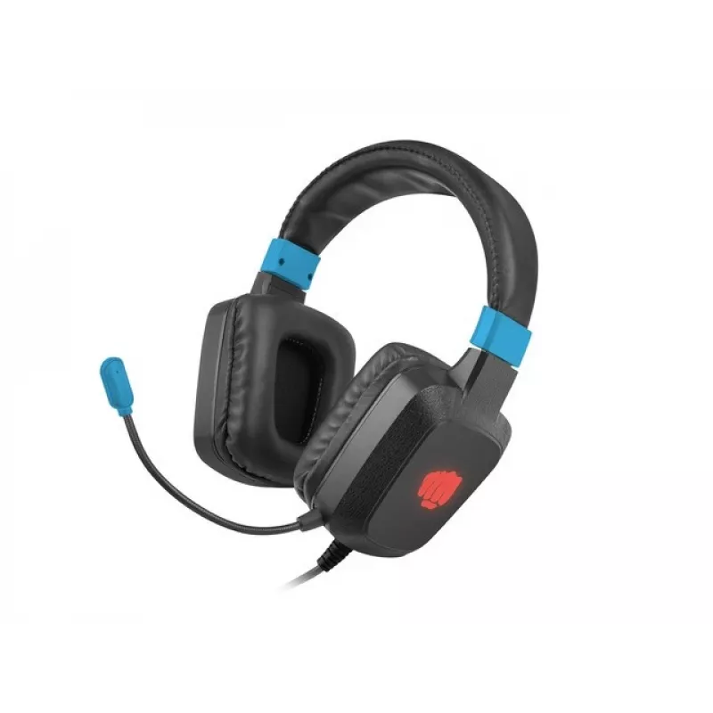 Vadu spēļu austiņas Fury NFU-1584 ar buma mikrofonu, apvalka tipa, 98 dB, 15–25000 Hz, 2 m kabelis, USB un 3,5 mm, zila