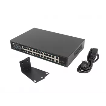 Nepārvaldāms PoE+ slēdzis Lanberg RSGE-24P-2GE-2S-250, 24 porti, 250 W, 19 inch statīva montāža