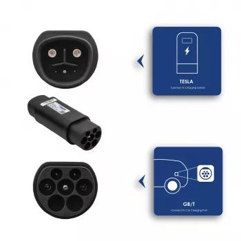 Akyga AK-SC-E22 elektromobiļa uzlādes adapteris Tesla (NACS) – GB/T, vienfāzes, 32 A, 8 kW, IP55, melns