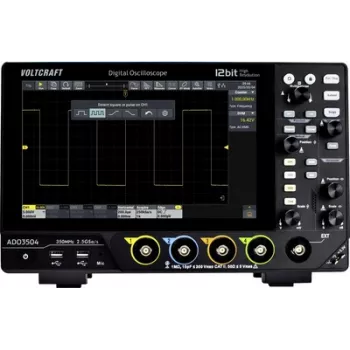 Voltcraft ADO-3504 Digitālais osciloskops 350 MHz 2,5 GSa/s 250 Mpts 12 Bit 4 kanāli DSO