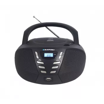 Pārnēsājams CD atskaņotājs Blaupunkt BB7BK — MP3, FM radio, USB, AUX, baterijas, 2x iebūvēti skaļruņi, 240×230×128 mm