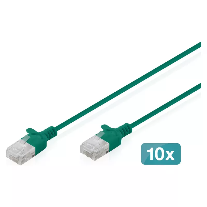 DIGITUS CAT 6 U-UTP Slim savienojuma kabelis, 0,3 m, zaļš, 10 gab. iepakojumā
