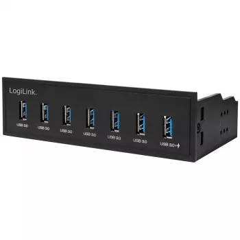 LogiLink USB 3.0 7-portu iekšējais centrmezgls 5.25 collu nodalījumam ar ātrās uzlādes portu