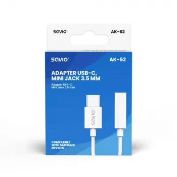USB Type-C (vīr.) – Jack 3.5mm (siev.) audio adapter balts SAVIO AK-52