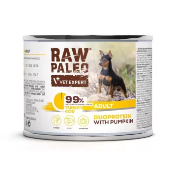 Slapjā suņu barība VETEXPERT RAW PALEO Duoprotein Tītars & Menca Pieaugušiem 200 g, kārba