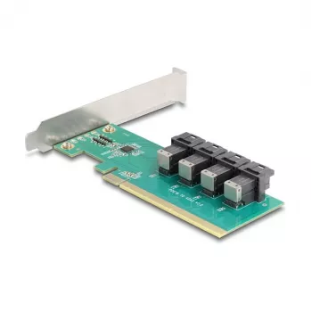 DELOCK PCIe x16 bifurkācijas karte uz 4× iekšējiem SFF-8643 NVMe, zema profila