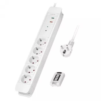 LogiLink LPS402 pagarinātājs ar 5 kontaktligzdām, 1,5 m, balts