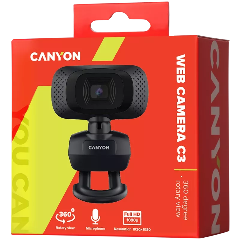 CANYON tīmekļa kamera C3 HD 720p Melna