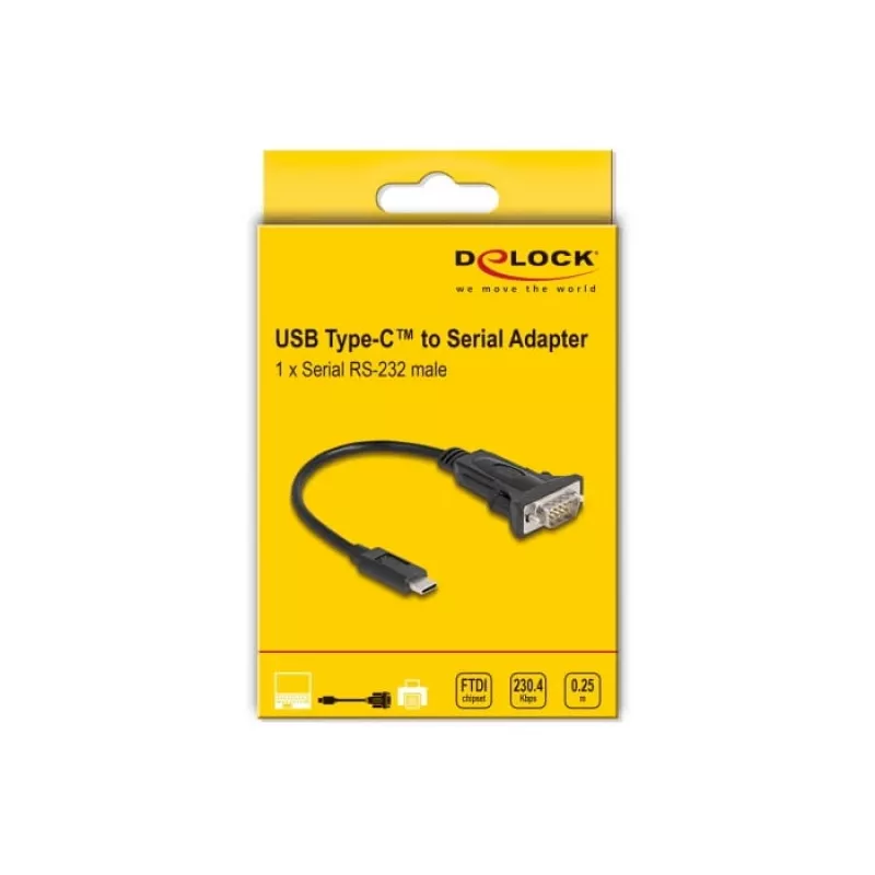 DeLOCK Adapter USB Type-C uz RS-232 D-Sub 9 kontaktu vīrišķais 0.25 m