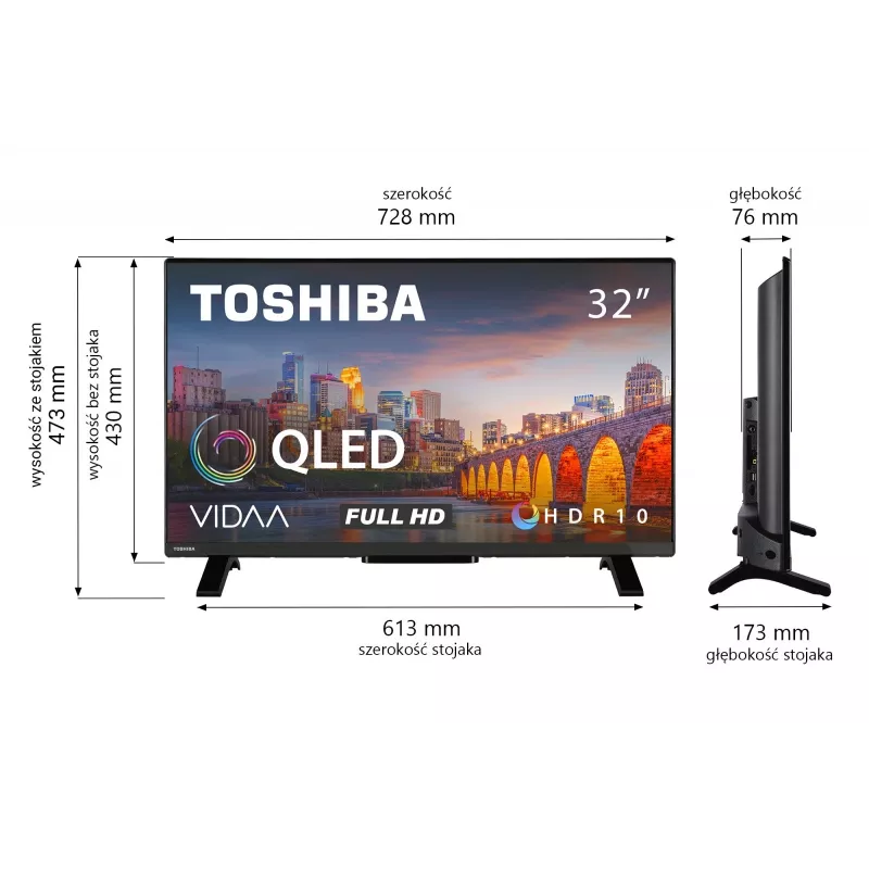 Toshiba 32QV2F63DG QLED televizors 32 collas Full HD Smart TV