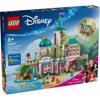 LEGO Disney Princess Pils un Karaliskie mājdzīvnieki būvēšanas komplekts 43267 — 787 gabali, 5 minifigūras, vecums 6+, 320×460×100 mm