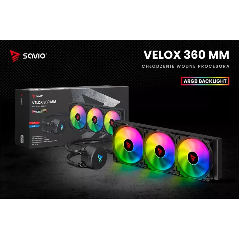 SAVIO VELOX 360mm šķidruma dzesētājs procesoram ar ARGB