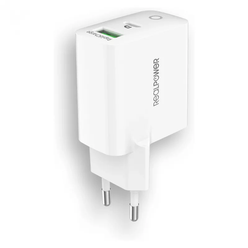 Lādētājs RealPower PC-20 viedtālrunim un planšetdatoram balts