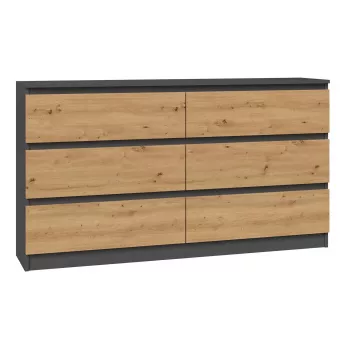 Kumode Top e Shop M6 140 ANT/ART, 6 atvilktnes, Antracīts Ozols, 1380×750×400 mm