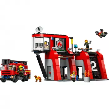 Konstruktors LEGO City Ugunsdzēsēju stacija ar pagriežamām kāpnēm 60414 — 843 gabali, 5 minifigūras
