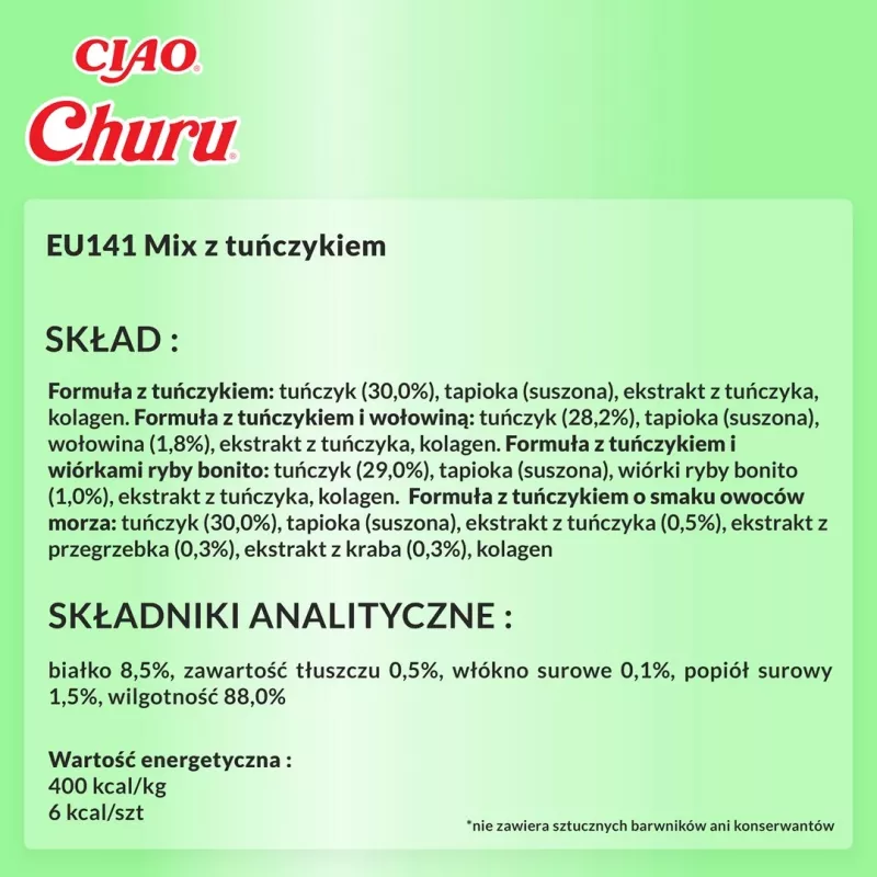 INABA Churu Variety Box — tuncis, 40 × 14 g pastas maisiņi, bezgraudu, bezglutēna