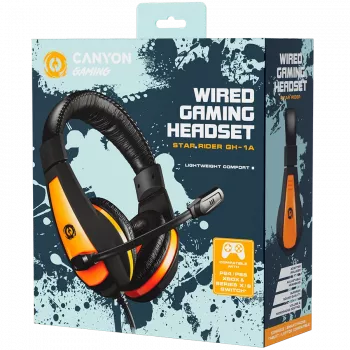 CANYON Star Raider GH-1A, Spēļu austiņas ar 3.5 mm ligzdu, regulējamu mikrofonu un skaļuma kontroli, 2in1 3.5 mm adapteris, kabelis 2 m, Melna, 0.23 kg