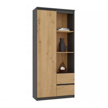 Top e Shop RS-80 BILY biroja grāmatplaukts, antracīta rāmis, ozolkoka durvis, 7 plaukti, 2 atvilktnes, 1800×800×350 mm