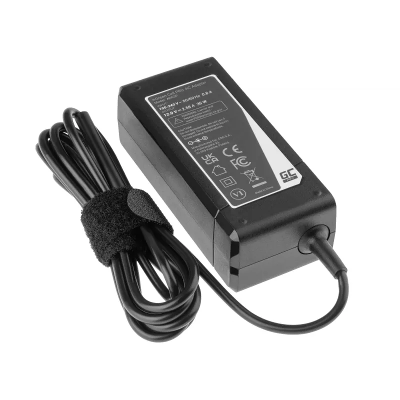 Strāvas adapteris Green Cell AD63P 36W 12V 2.58A iekštelpu klēpjdatora lādētājs, melns