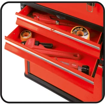 Instrumentu kaste YATO YT-09107 metāla 495x252x180 mm, melna/sarkana, 6 kg, 2 nodalījumi, slēdzama