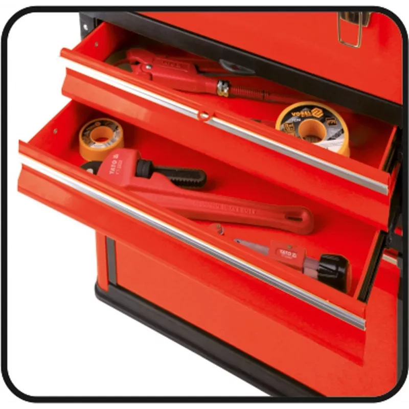 Instrumentu kaste YATO YT-09107 metāla 495x252x180 mm, melna/sarkana, 6 kg, 2 nodalījumi, slēdzama