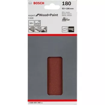 Slīpēšanas loksne Bosch C430 Expert for Wood and Paint, smalka graudainība P180, 93x186 mm, 10 gab.