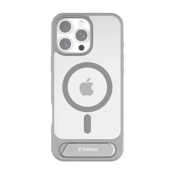Aizsargmaciņa Torras Pstand Series iPhone 16 Pro Max, pelēka, plāna ar iebūvētu statīvu