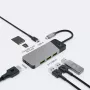 USB Type-C centrmezgls Green Cell HUBGC01 — 7 porti: 3×USB-A 3.2 Gen 1, 1×USB-C 3.2 Gen 1, HDMI, microSD+SD karšu lasītājs — Sudrabs