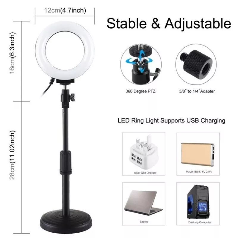 LED gredzena lampa Puluz ar regulējamu pamatni PU391