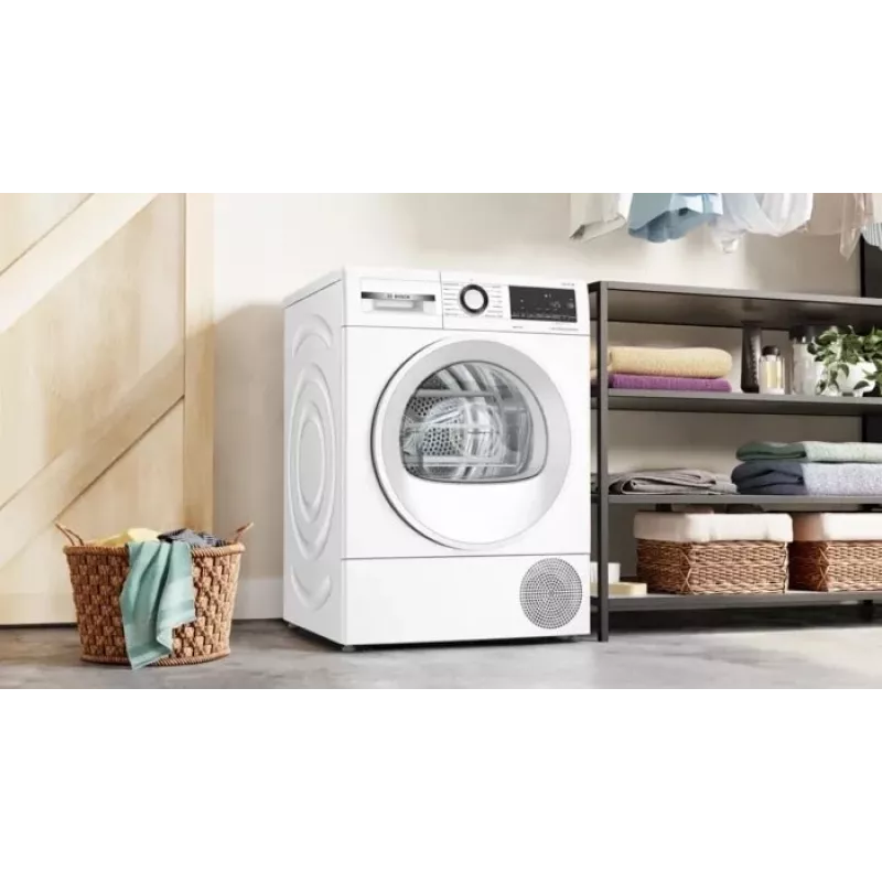 Kondensācijas žāvētājs Bosch WQG145APPL 9 kg ar siltumsūkni, 14 programmas, LED displejs, balts