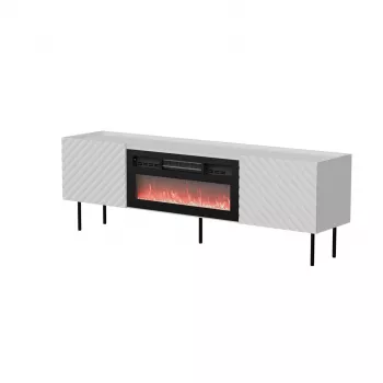 TV skapis cama meble LUCCA 180x40x59 cm, balta virsma un rāmis, melns elektriskais kamīns
