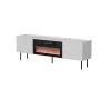 TV skapis cama meble LUCCA 180x40x59 cm, balta virsma un rāmis, melns elektriskais kamīns