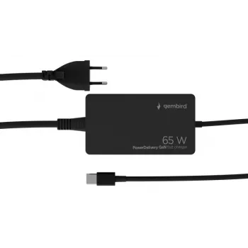 Cablexpert NPA-AC-PDQC65-01 65 W PowerDelivery GaN USB Type-C ātrais lādētājs, melns