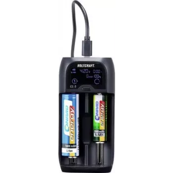 VOLTCRAFT CC-3 lādētājs NiMH, NiCd, Li-Ion, LiFePO akumulatoriem (AAAA, AAA, AA, C, Sub-C, A, 10440, 14500, 14650, 16340, 17355, 17500, 17650, 17670)
